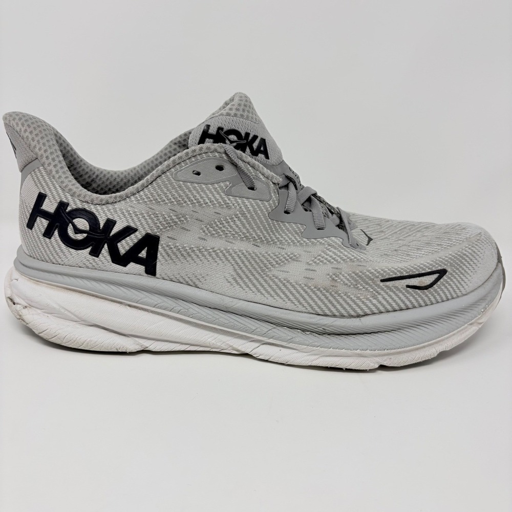 Hoka Clifton 9 Mens Size 12.5 Grey White Athletic Running Shoes (1127895 HMBC)